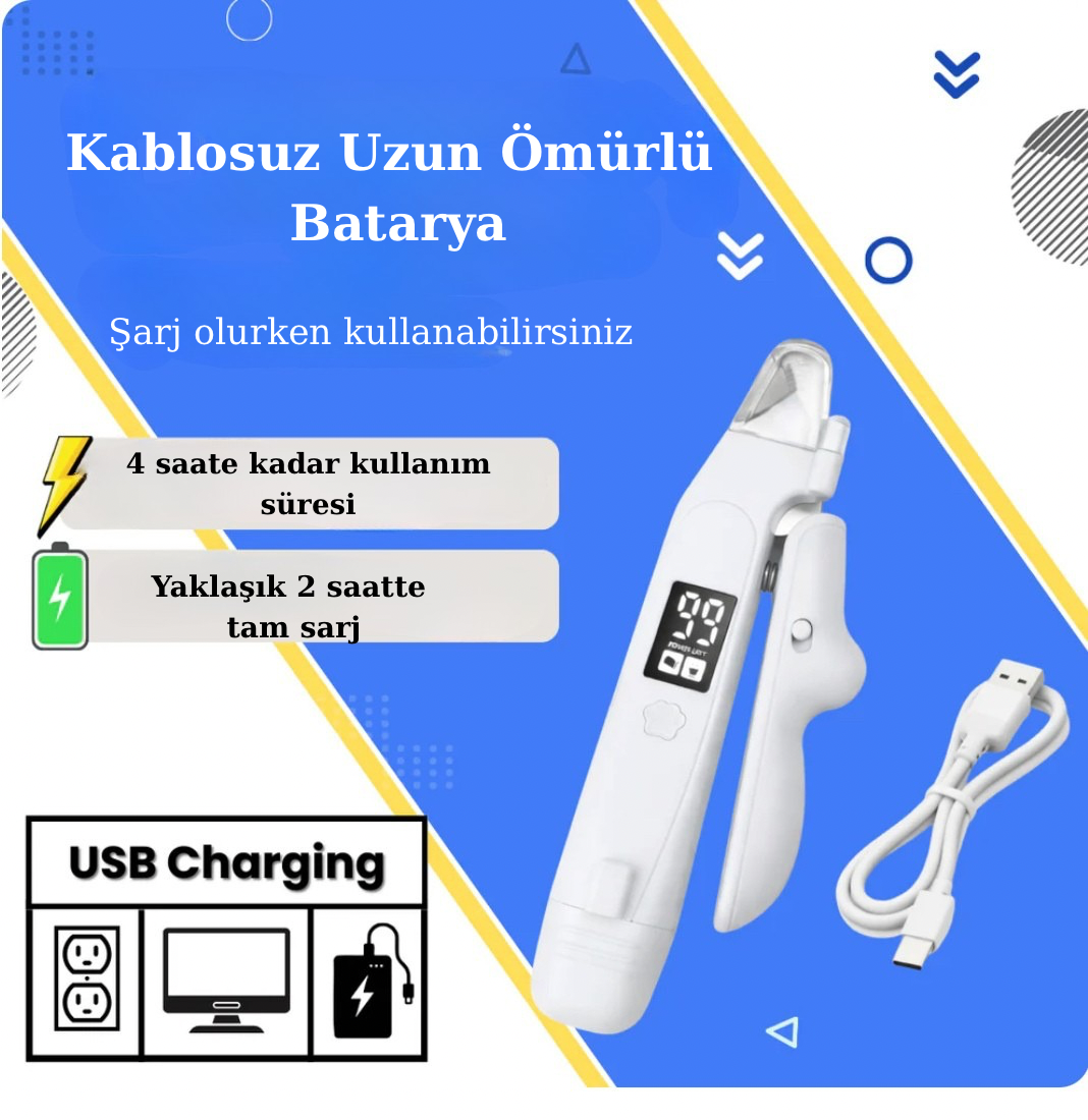 Profesyonel 2’si 1 Arada LED Pet Tırnak Kesici ve Törpü