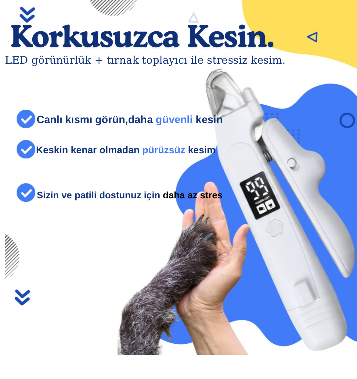 Profesyonel 2’si 1 Arada LED Pet Tırnak Kesici ve Törpü
